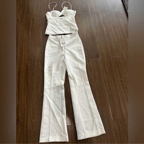 Zara White Women's Boot Cut Pants & Jumpsuit Set - Picture 4 of 6